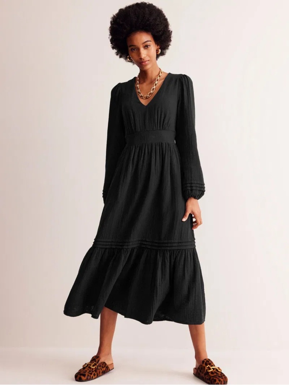 Boden Eve Sleeved Double Cloth Dress in Black Size 10